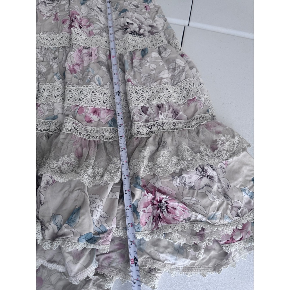 Jaase Floral Maxi Dress Boho Lace Tiered Long Sleeve Cottagecore Prairie Pink jj - Picture 6 of 7